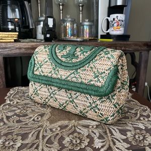 Tory Burch Fleming straw clutch
